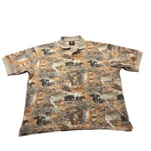 Vtg 90s Safari AOP Polo Shirt Mens XXL Made South Africa African Wildlife